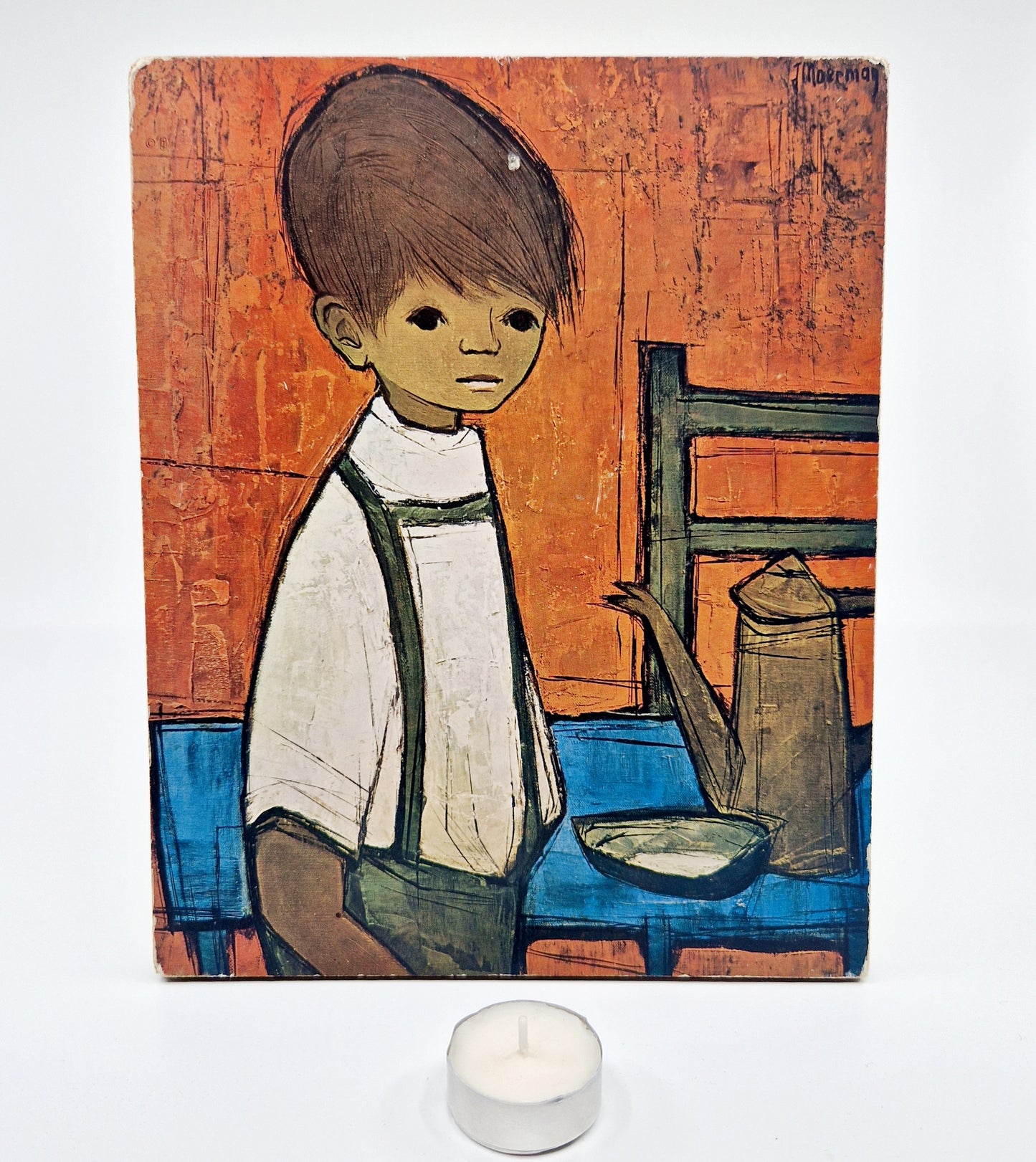 Einzigartiges und nachhaltiges Vintage Bild mit einem Jungen. Unique and sustainable vintage picture with a boy. Token of scale.