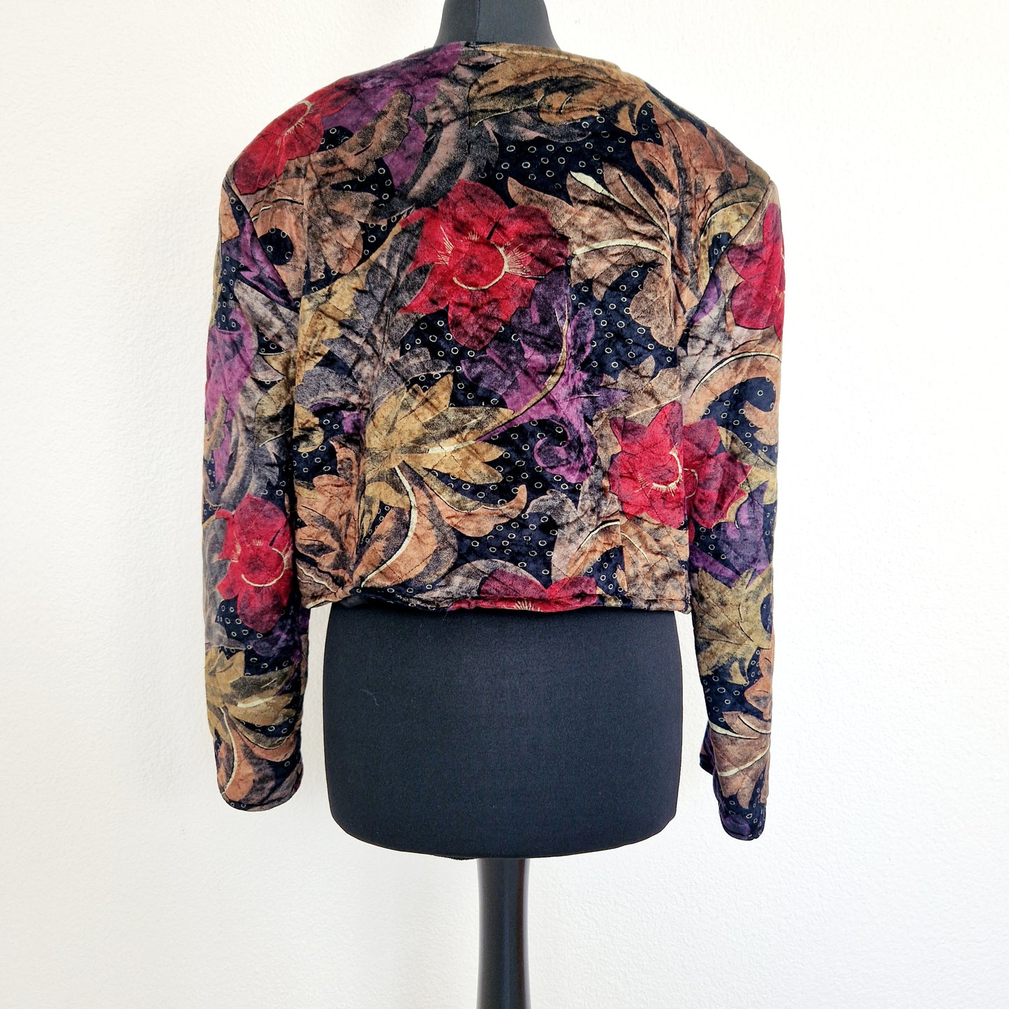Blazer, khaki-rot-violett, Blumen, Samt, L/XL