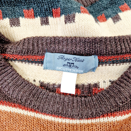 Einzigartiger und nachhaltiger Vintage Pullover in braun-orange-creme. Unque and sustainable vintage pullover in brown-orange-creme. Tag.