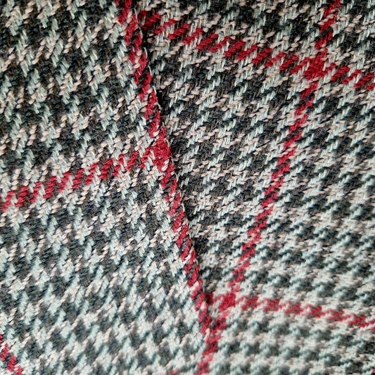 Einzigartiger und nachhaltiger Vintage Blazer in khaki-oliv-rot, Glencheck, kariert. Pattern.