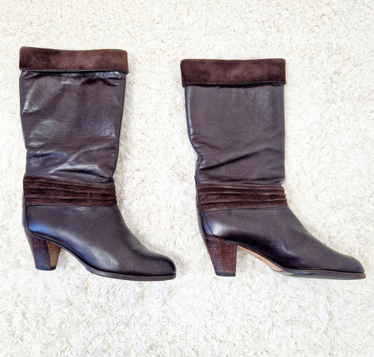 Einzigartige und nachhaltige Vintage Stiefel in braun. Unique and sustainable vintage boots in brown. Side 2.