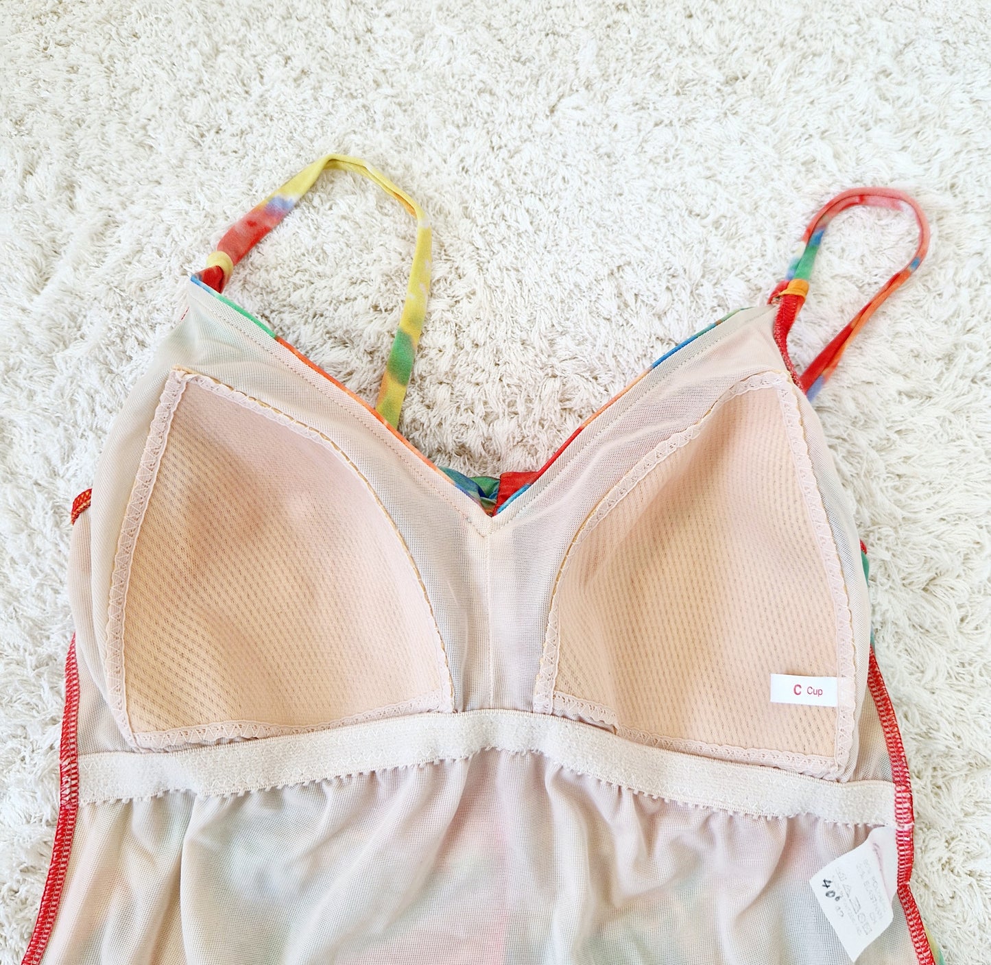 Einzigartiger und nachhaltiger Vintage Badeanzug in gelb-rot-grün mit Blumen. Unique and sustainable vintage swimsuit in yellow-red-green with flowers. Inside out 2.