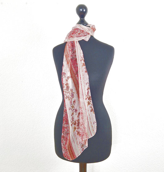 Einzigartiger und nachhaltiger Vintage Schal in bordeaux-rosa-braun mit Blumen. 2.