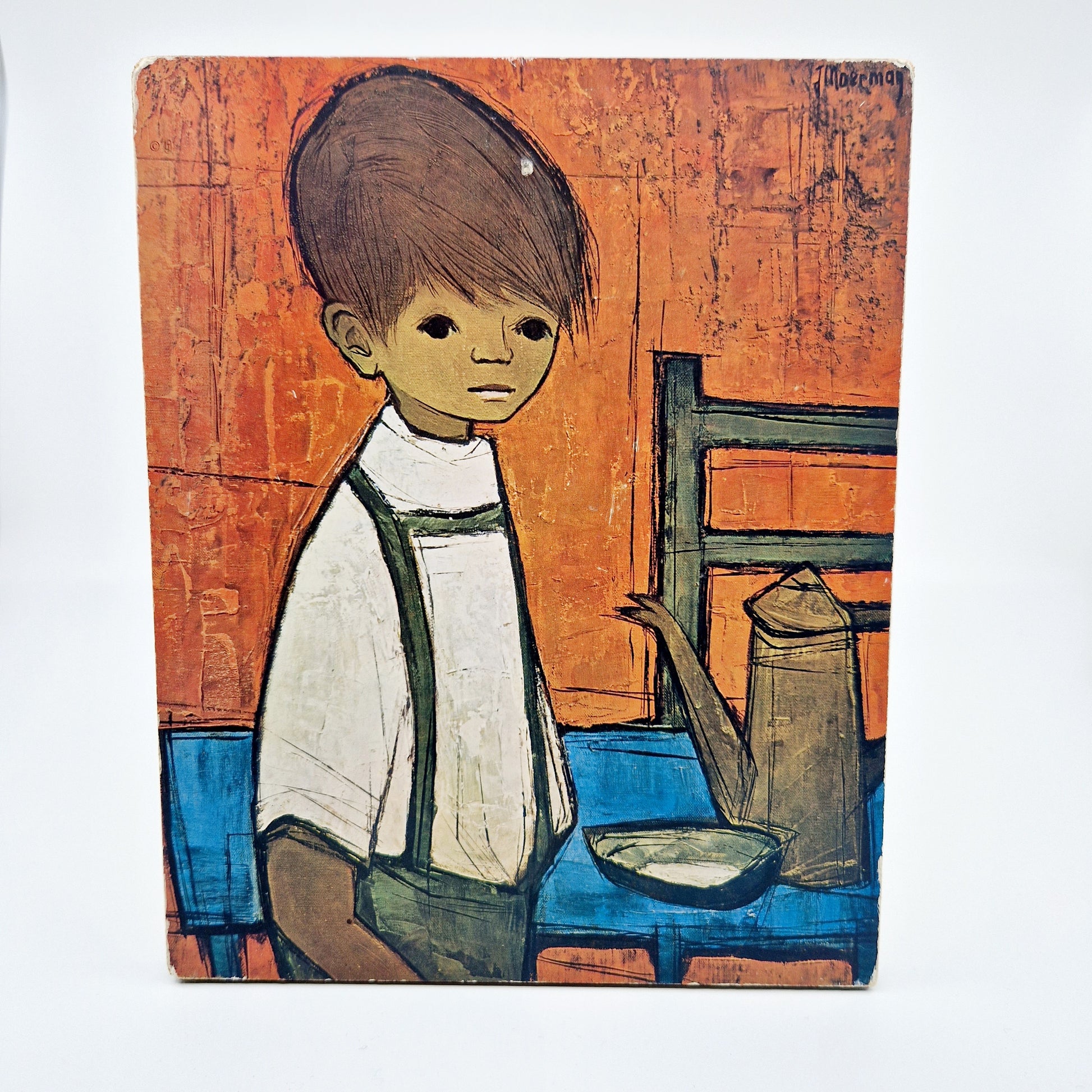 Einzigartiges und nachhaltiges Vintage Bild mit einem Jungen. Unique and sustainable vintage picture with a boy. Front.