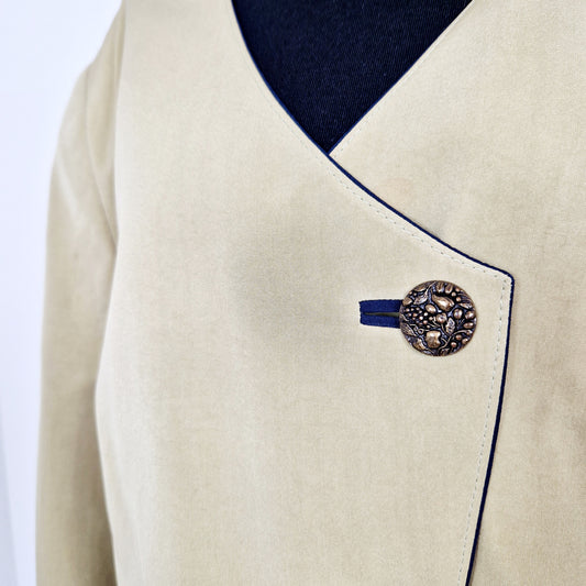 Blazer, beige-blau, asymmetrisch, L/XL