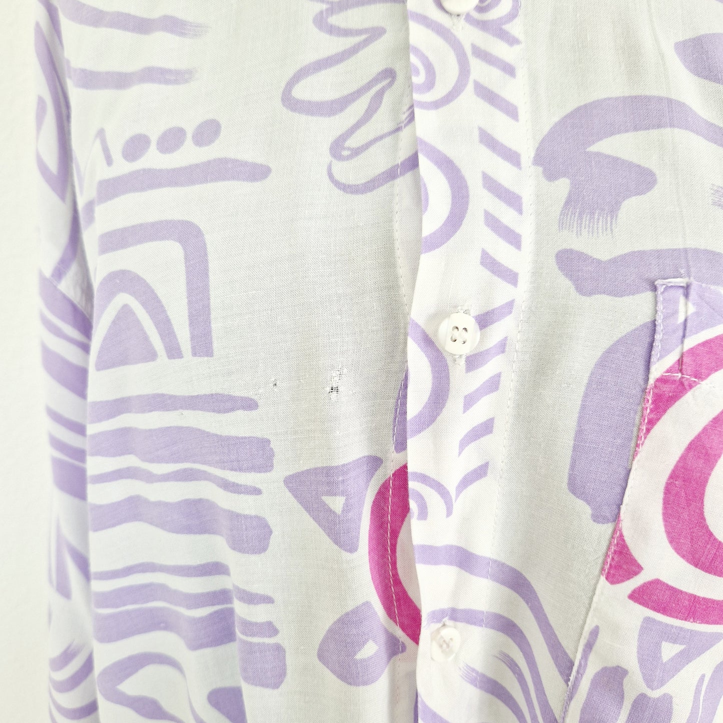 Bluse, Langarm, weiss-lila-pink, Blumen, L/XL