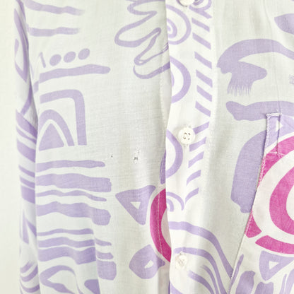 Bluse, Langarm, weiss-lila-pink, Blumen, L/XL