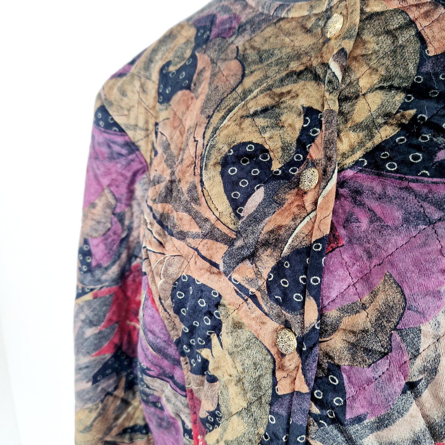 Blazer, khaki-rot-violett, Blumen, Samt, L/XL