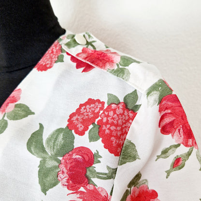 Playsuit, Kurzarm, kurze Hosen, weiss-rot-grün, Rosen, S