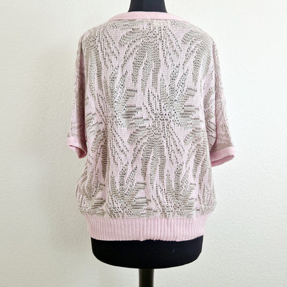 Einzigartiges und nachhaltiges Vintage T-Shirt in rosa-beige mit Palmen. Unique and sustainable vintage t-shirt in pink-beige with palm trees. Back.