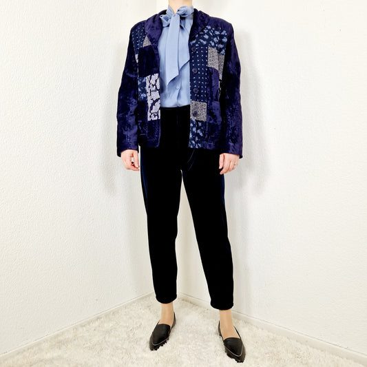 Blazer, blue, patchwork, velvet, S/M