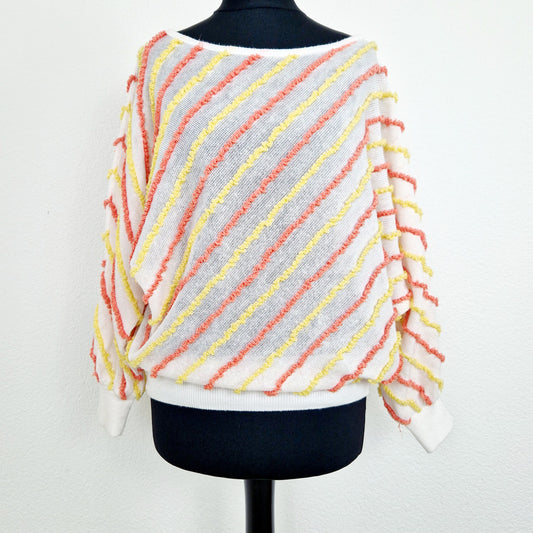 Pullover, weiss-gelb-orange, Streifen, M