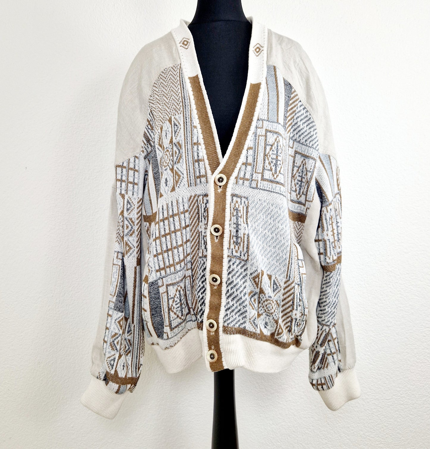Cardigan, sand-braun-grau, Streifen, M (Men)