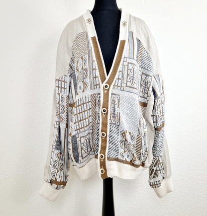 Cardigan, sand-braun-grau, Streifen, M (Men)
