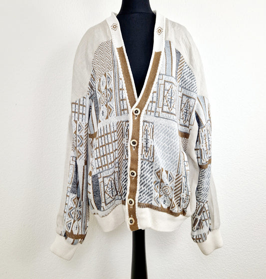 Cardigan, sand-braun-grau, Streifen, M (Men)