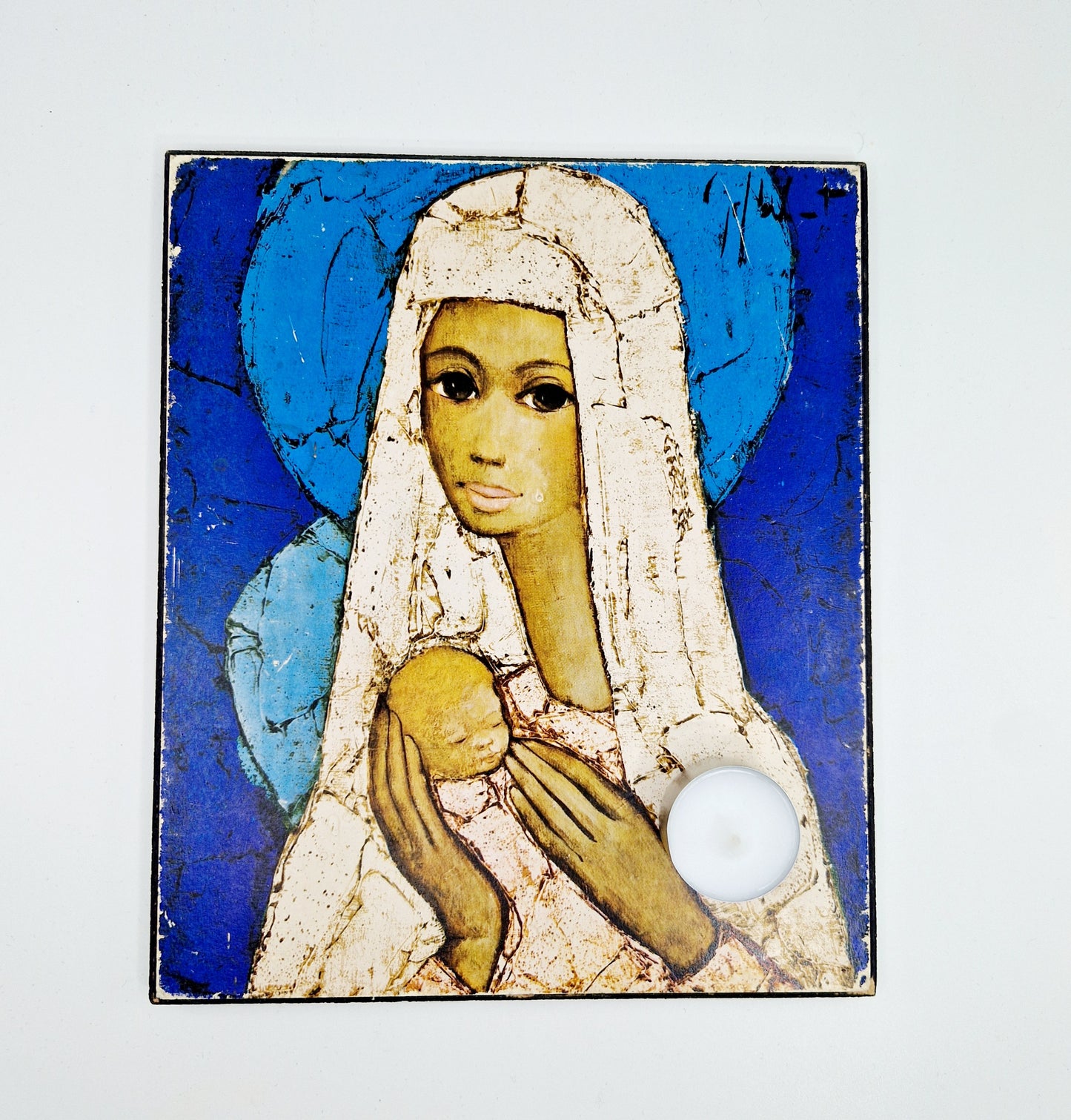 Einzigartiges und nachhaltiges Vintage Bild mit Madonna von Jeff Wauters. Unique and sustainable vintage print with madonna from Jeff Wauters. Token of scale.