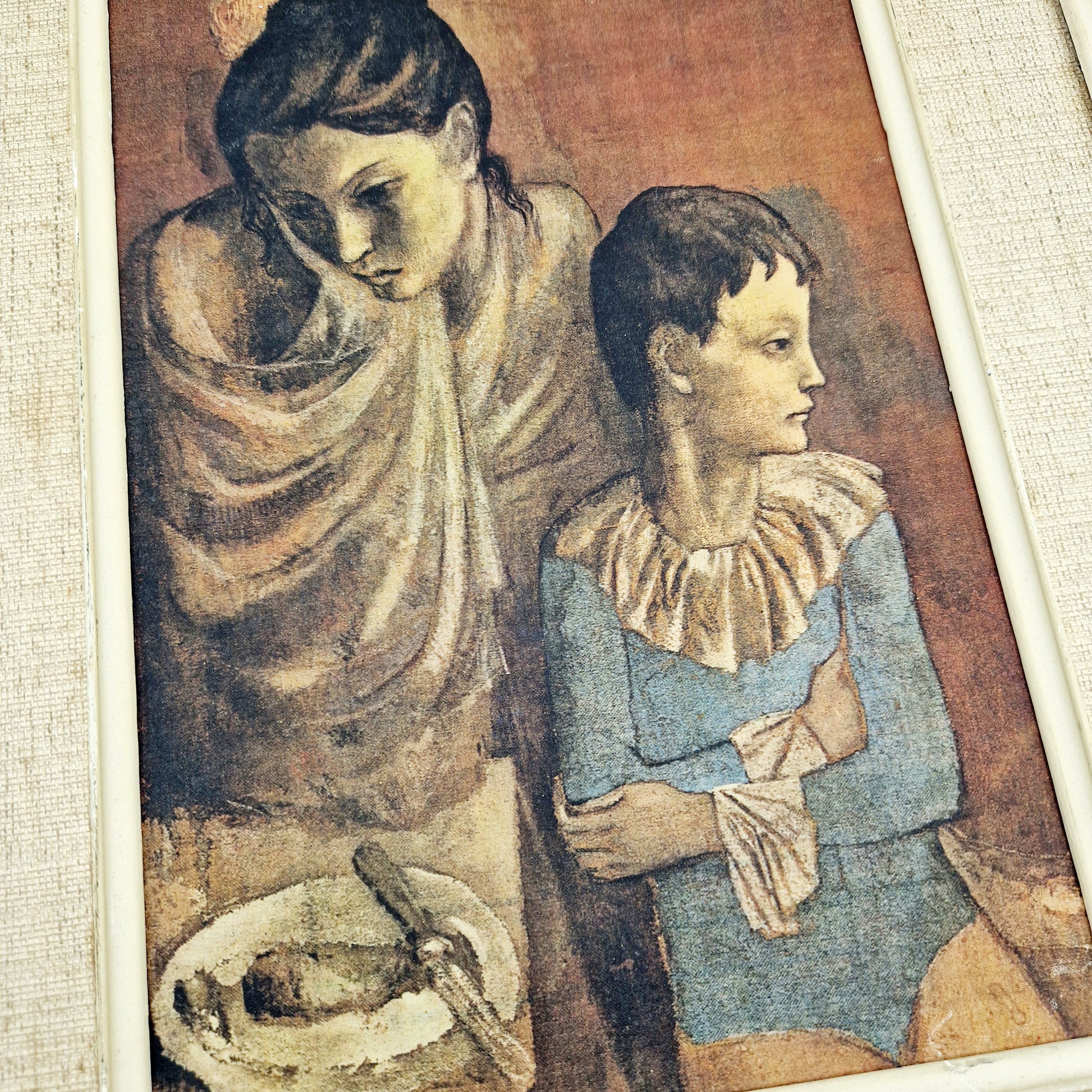 Einzigartiger und nachhaltiger Vintage Print Mutter und Kind von Picasso. Unique and sustainable vintage print Mother and Child from Picasso. Close-up.