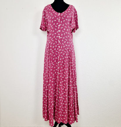 Einzigartiges und nachhaltiges Vintage Kleid, Kurzarm, in himbeer-weiss. Unique and sustainable vintage dress, short sleeves, in raspberry-white. Front. 