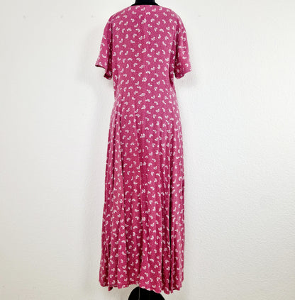 Einzigartiges und nachhaltiges Vintage Kleid, Kurzarm, in himbeer-weiss. Unique and sustainable vintage dress, short sleeves, in raspberry-white. Back.