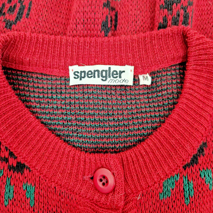 Einzigartiger und nachhaltiger Vintage Cardigan in rot. Unique and sustainable vintage cardigan in red. Tag.