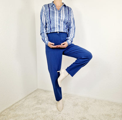 Bluse, Langarm, blau-weiss, M