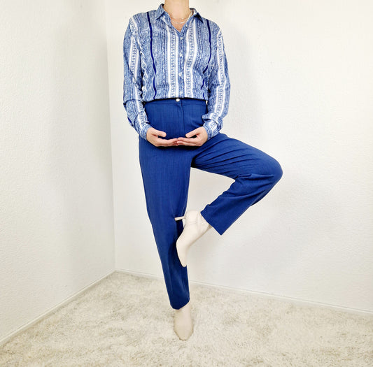 Blouse, long sleeve, blue-white, M