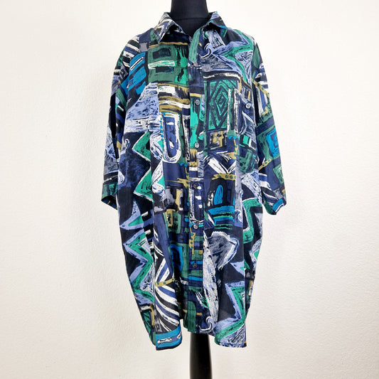 Einzigartiges und nachhaltiges Vintage Hemd in Seide. Unique and sustainable vintage button-down in silk. Front.