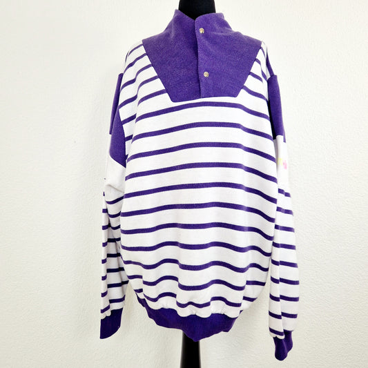 Einzigartiges und nachhaltiges Vintage Sweatshirt von MarcO'Polo, gestreift. Unique and sustainable vintage sweatshirt from MarcO'Polo, striped. Front. 