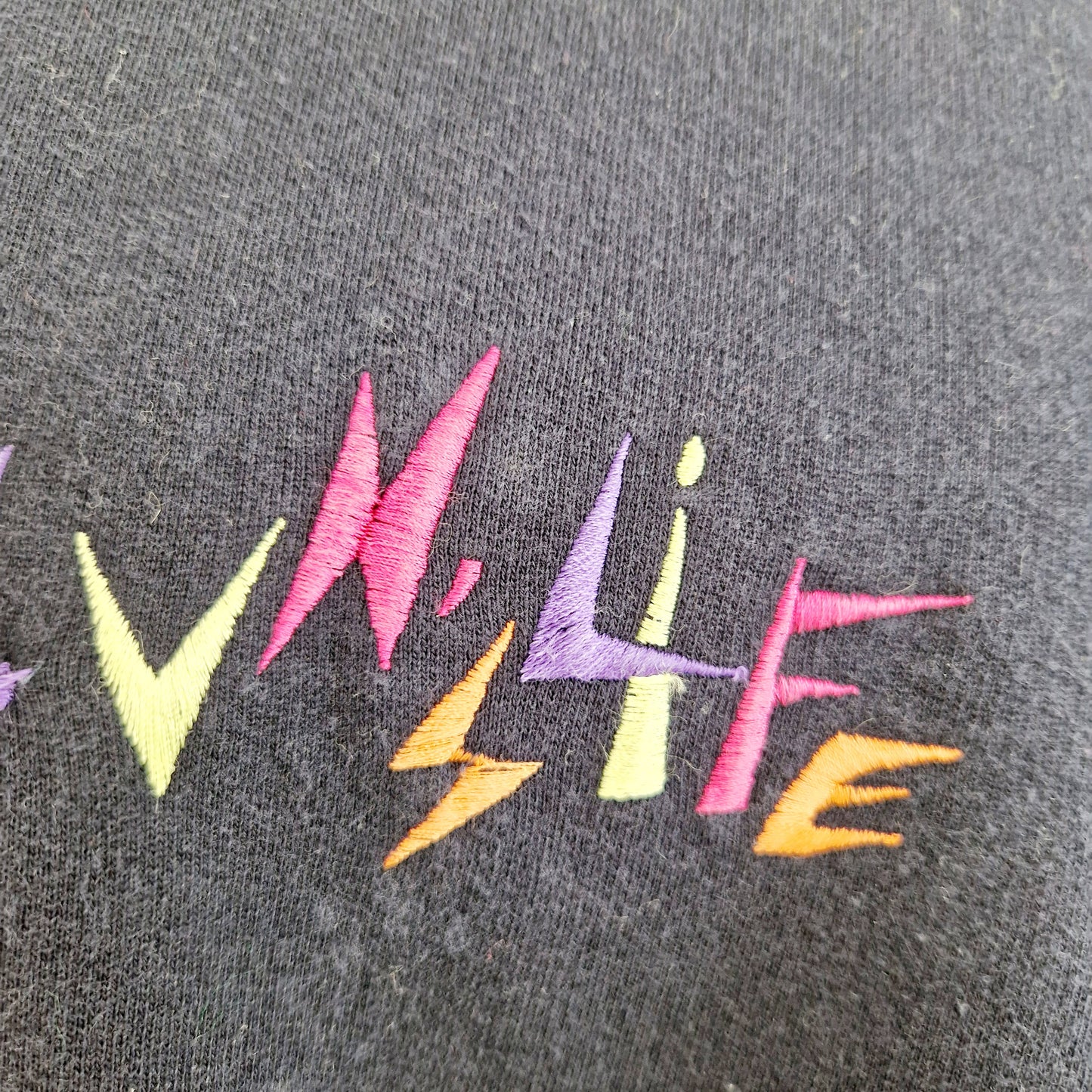 Einzigartiges und nachhaltiges Vintage Sweatshirt, Sun's Life. Unique and sustainable vintage sweatshirt, Sun's Life. Close-up.