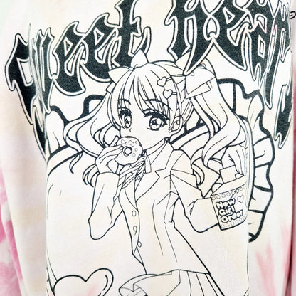 Einzigartiger und nachhaltiger Vintage Sweater mit Manga. Unique and sustainable vintage sweater with manga. Close-up.