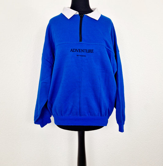 Sweatshirt, blau-weiss, Kragen, M