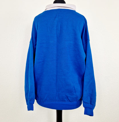 Sweatshirt, blau-weiss, Kragen, M