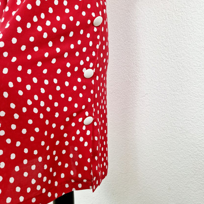 Einzigartiges und nachhaltiges Vintage Kleid, Kurzarm, in rot-weiss, mit Punkten. Unique and sustainable vintage dress, short sleeved, in red-white, with polka dots. Skirt.