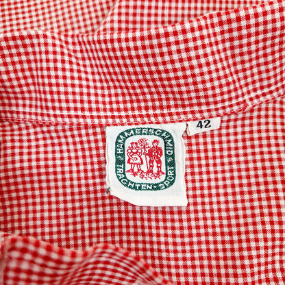Einzigartige und nachhaltige Vintage Bluse, Kurzarm, rot-weiss, kariert. Unique and sustainable vintage blouse, short sleeves, checked. Tag.