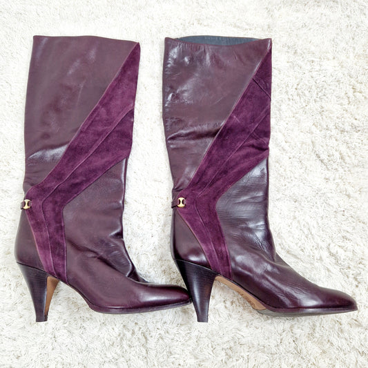 Einzigartige und nachhaltige Vintage Stiefel in bordeaux. Unique and sustainable vintage boots in bordeaux. Side 2.