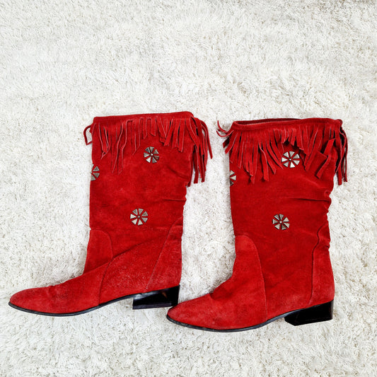 Schuhe, Stiefel, rot-silber, WildlederLeder, 40