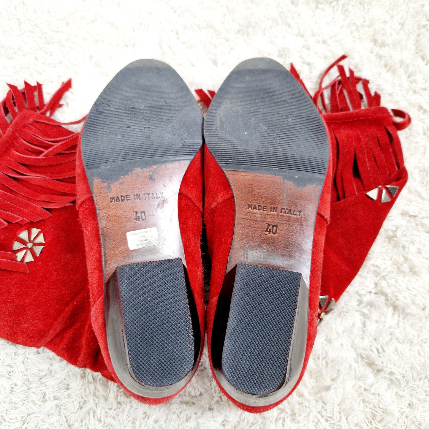 Schuhe, Stiefel, rot-silber, WildlederLeder, 40
