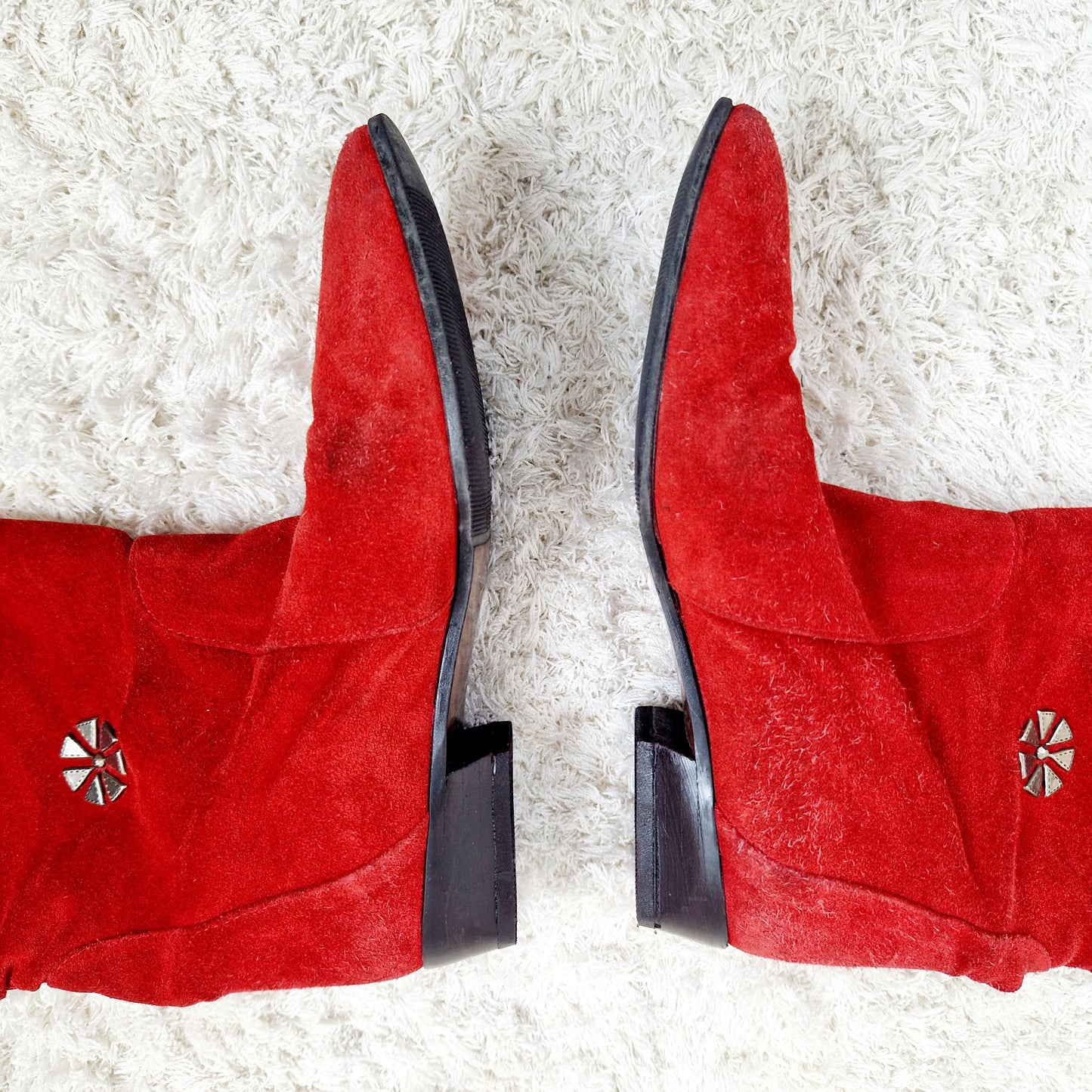 Schuhe, Stiefel, rot-silber, WildlederLeder, 40