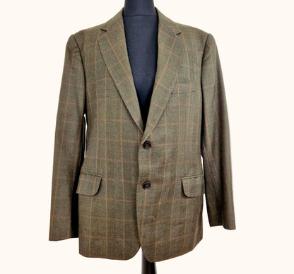 Einzigartiger und nachhaltiger, karierter Vintage Blazer in braun-rotbraun. Front.