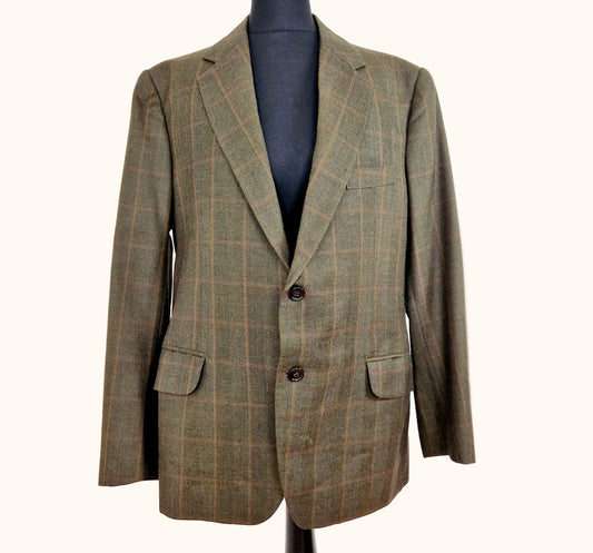 Einzigartiger und nachhaltiger, karierter Vintage Blazer in braun-rotbraun. Front.