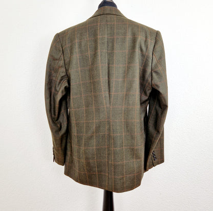 Einzigartiger und nachhaltiger, karierter Vintage Blazer in braun-rotbraun. Back.