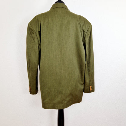 Einzigartiger und nachhaltiger Vintage Blazer (Men) in olivgrün. Unique and sustainable vintage blazer (men) in olive green. Back.