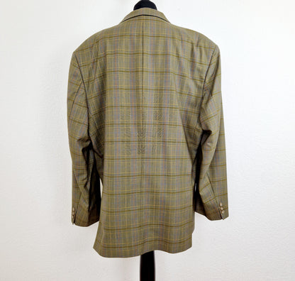 Einzigartiger und nachhaltiger, karierter Vintage Blazer in oliv-blau-rot.  Back.