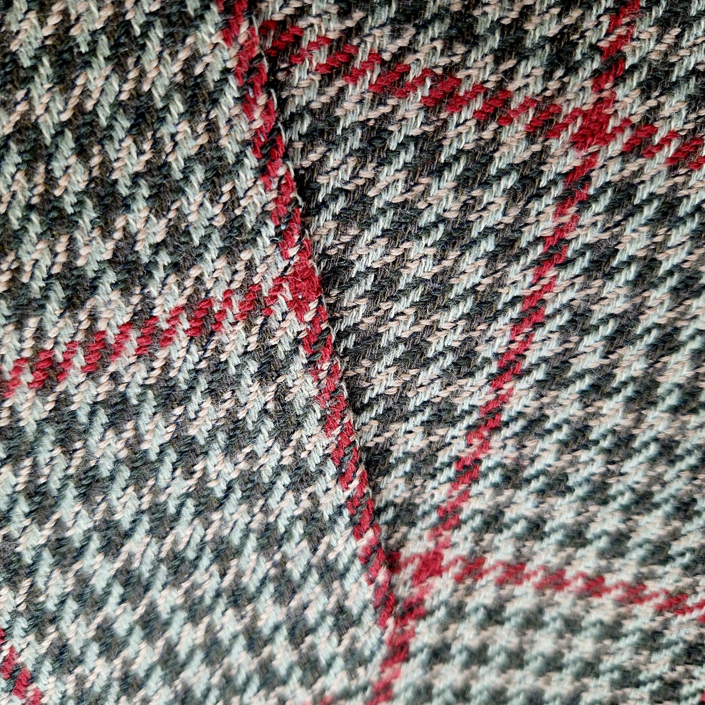 Einzigartiger und nachhaltiger Vintage Blazer in khaki-oliv-rot, Glencheck, kariert. Pattern.