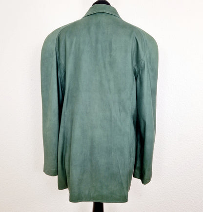 Einzigartiger und nachhaltiger Vintage Blazer in grün, Leder. Back.