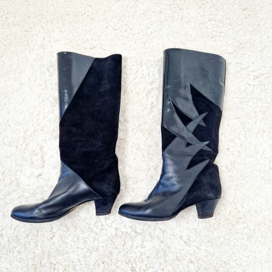 Einzigartige und nachhaltige Vintage Stiefel in schwarz und Leder. Unique and sustainable vintage boots in black and leather. Side.