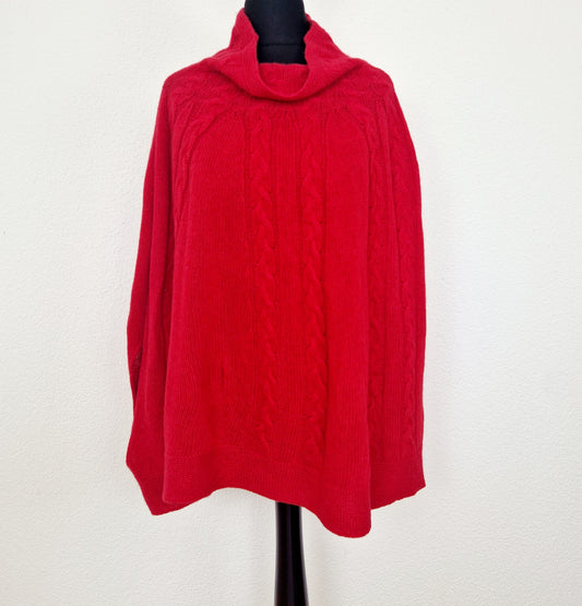 Einzigartiges und nachhaltiges Vintage Cape in rot. Unique and sustainable vintage cape in red. Front.