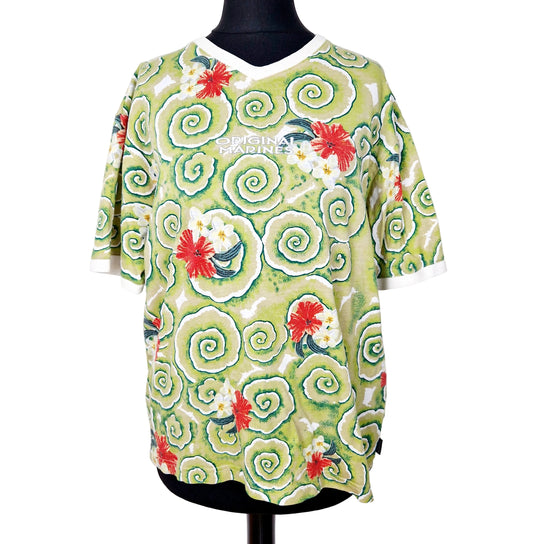 T-Shirt, hellgrün-rot-weiss, Blumen, M/L