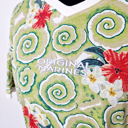 T-Shirt, hellgrün-rot-weiss, Blumen, M/L