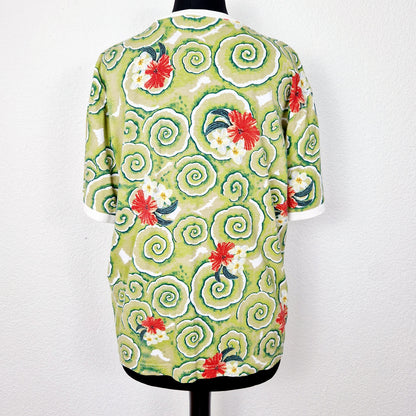 T-Shirt, hellgrün-rot-weiss, Blumen, M/L